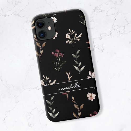 Personalized Name Black Botanical Floral iPhone 11 Case