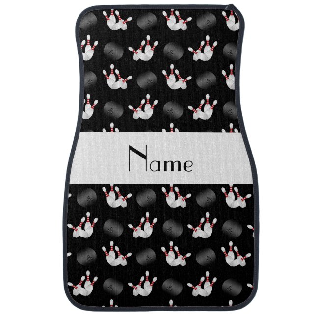 Personalized name black bowling pattern car mat (Front)
