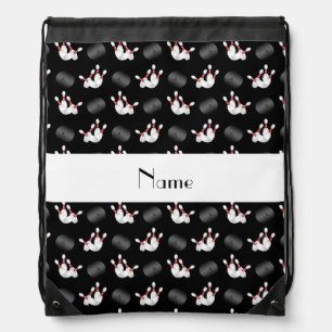 Personalized name black bowling pattern drawstring bag