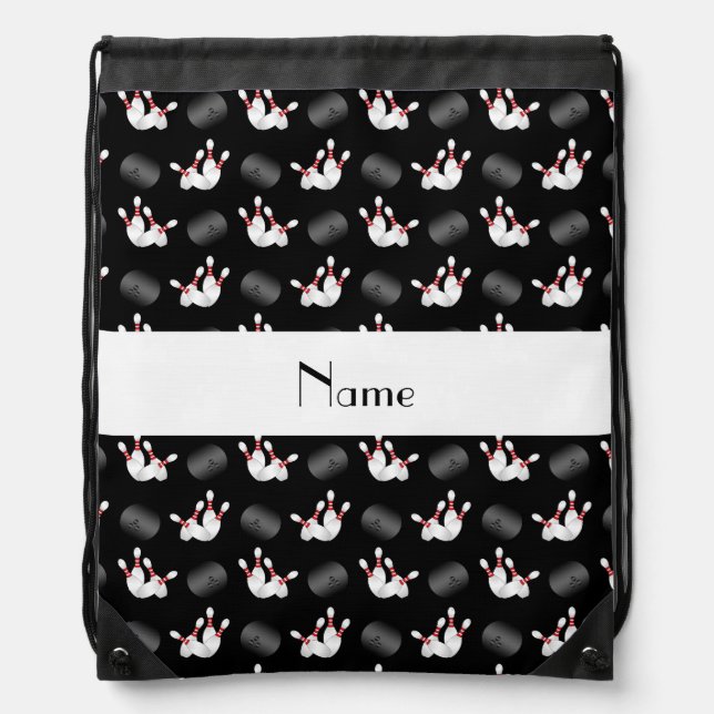 Personalized name black bowling pattern drawstring bag (Front)