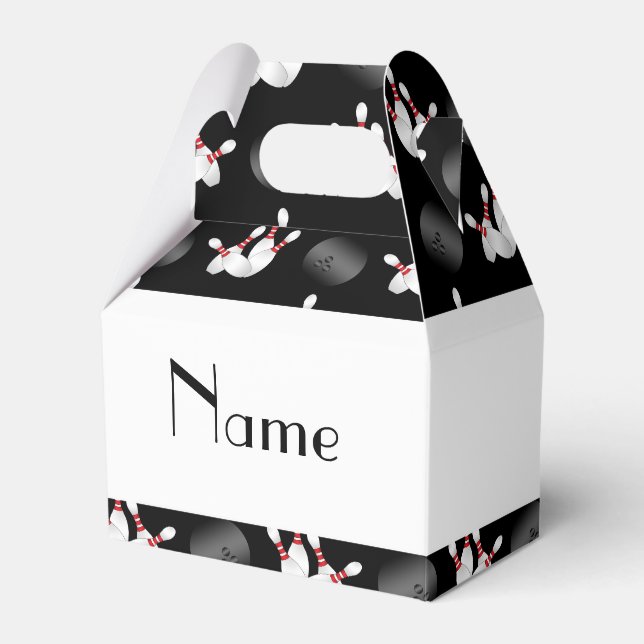 Personalized name black bowling pattern favor boxes (Front Side)