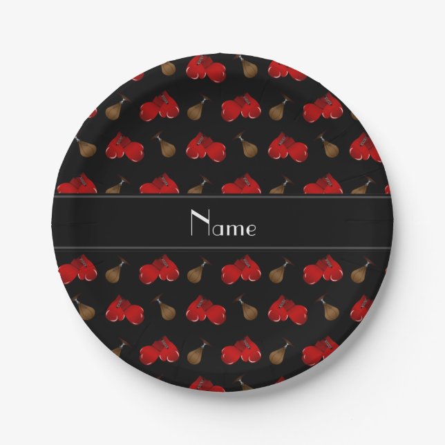 Personalized name black boxing pattern paper plates (Front)