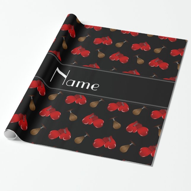 Personalized name black boxing pattern wrapping paper (Unrolled)