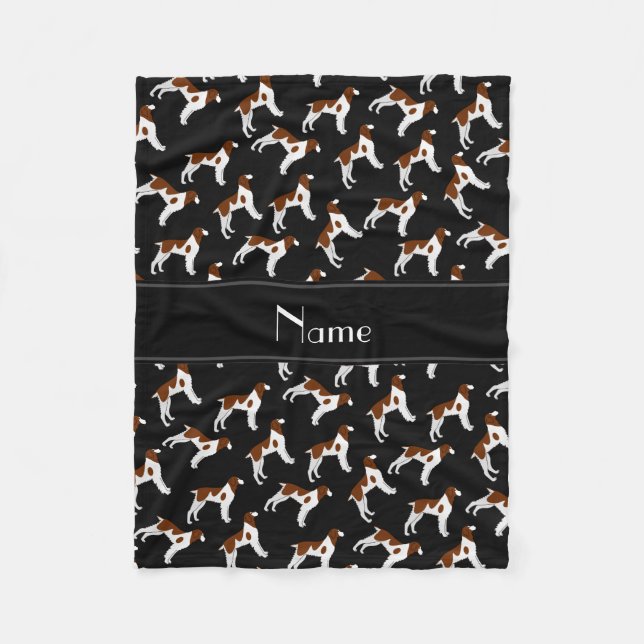 Personalized name black brittany spaniel dogs fleece blanket (Front)