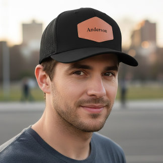 Personalized Name Black Brown Simple Trucker Leather Patch Hat