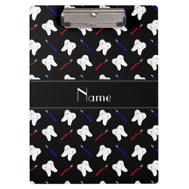 Personalized name black brushes and tooth pattern clipboard (Front)