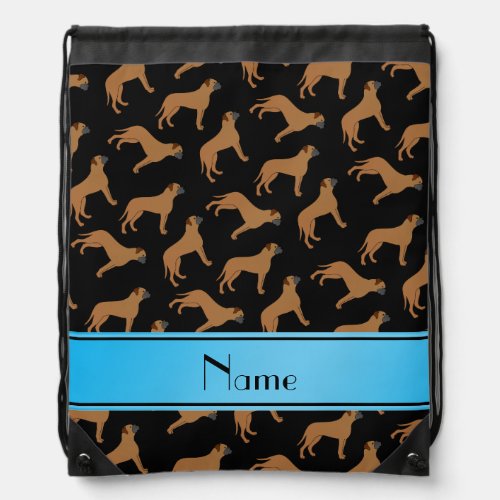 Personalized name black bullmastiff dogs drawstring bag