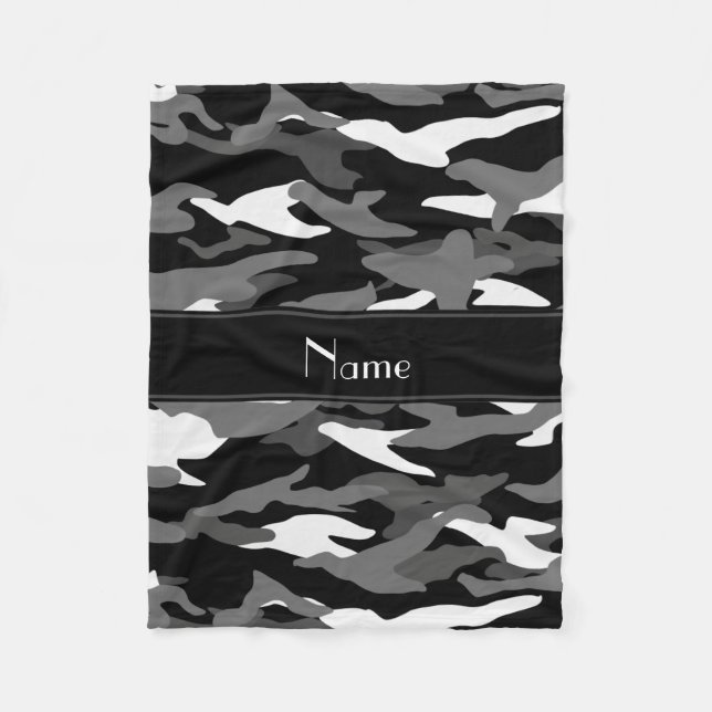Personalized name black camouflage black stripe fleece blanket (Front)