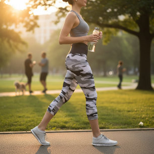 Personalized Name Black Camouflage Pattern Capri Leggings