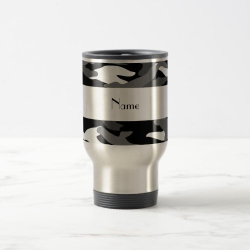 Personalized name black camouflage travel mug