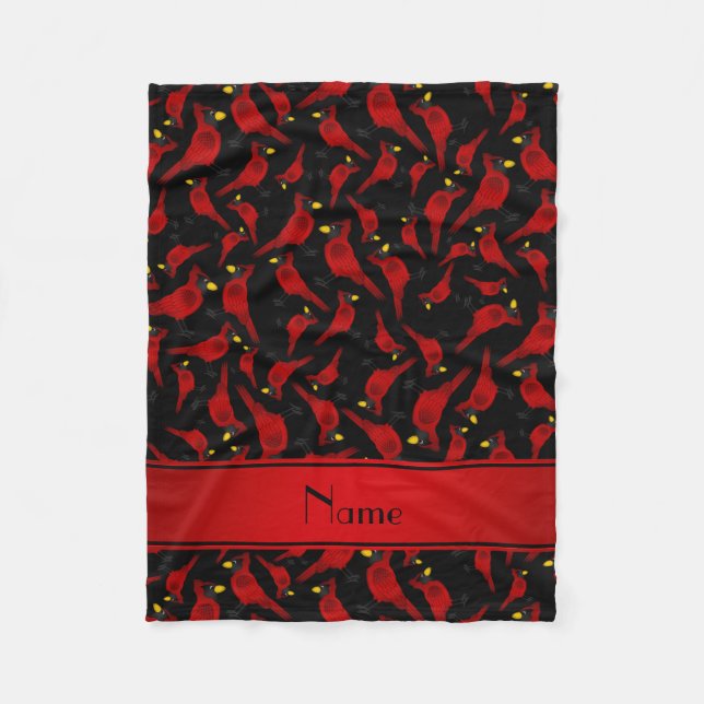 Personalized name black cardinals pattern fleece blanket (Front)