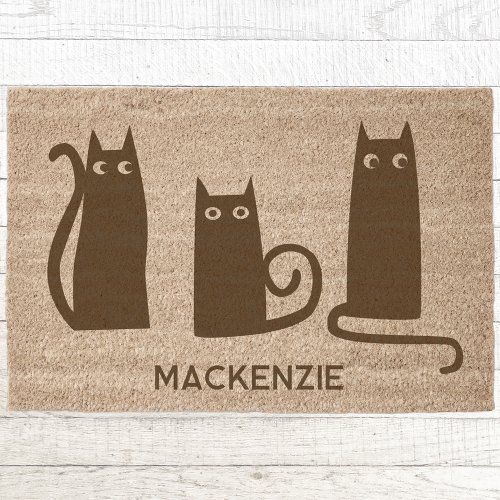 Personalized Name Black Cat Fiber Doormat
