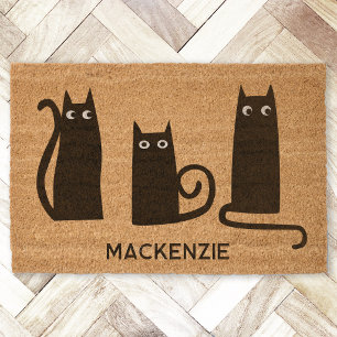 Personalized Name Black Cat Fiber Doormat
