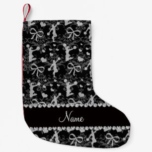 Personalized name black cheerleading damask small christmas stocking