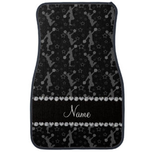 Personalized name black cheerleading stars car mat