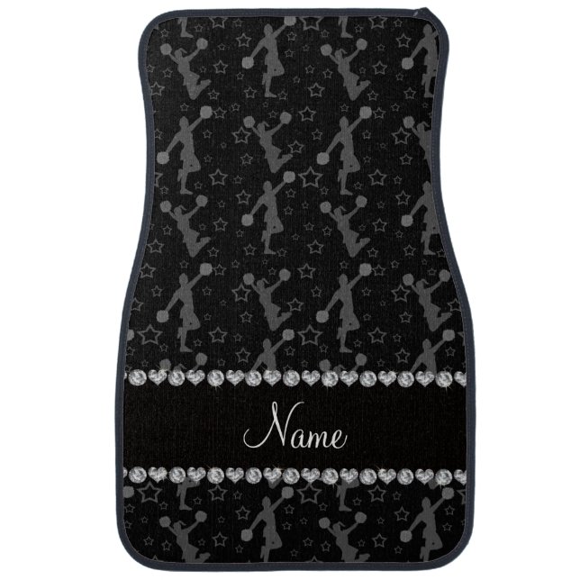 Personalized name black cheerleading stars car mat (Front)