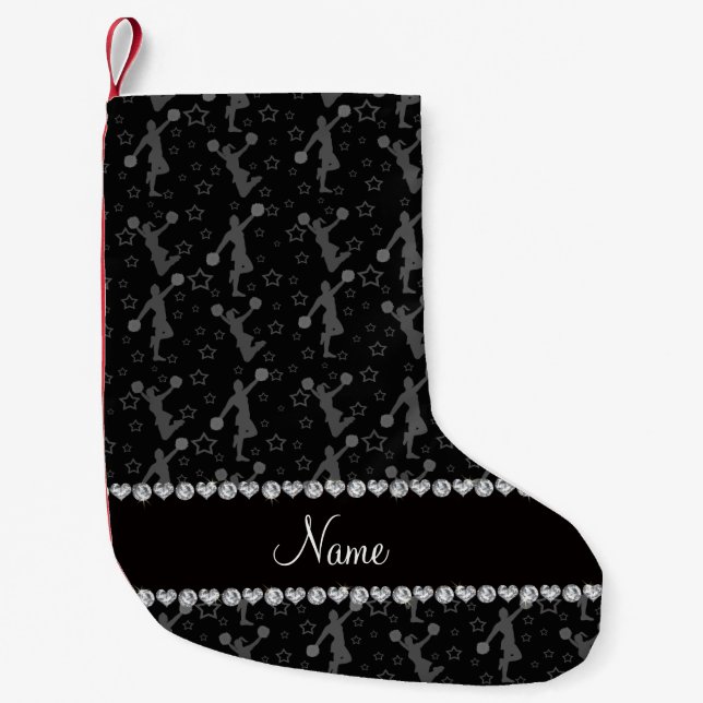 Personalized name black cheerleading stars small christmas stocking (Front)