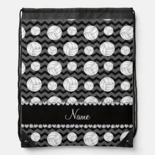 Personalized name black chevrons volleyballs drawstring bag