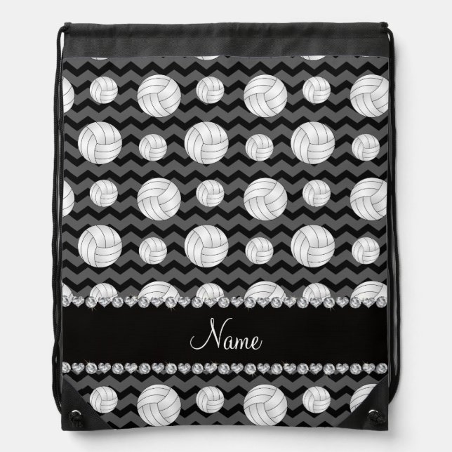 Personalized name black chevrons volleyballs drawstring bag (Front)