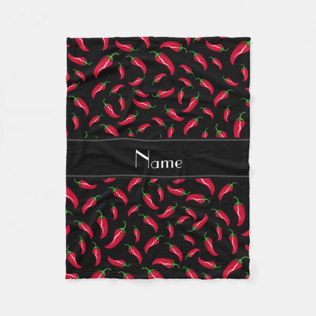 Personalized name black chili pepper fleece blanket (Front)