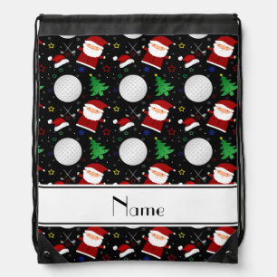 Personalized name black christmas golfing drawstring bag