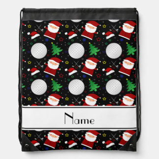 Personalized name black christmas golfing drawstring bag
