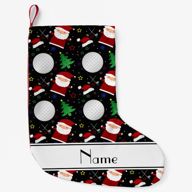 Personalized name black christmas golfing small christmas stocking (Front)