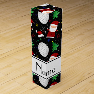 Personalized name black christmas golfing wine gift box