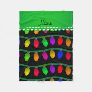 Personalized name black christmas lights fleece blanket