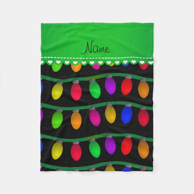 Personalized name black christmas lights fleece blanket (Front)