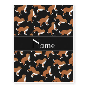 Personalized name black collie dog pattern temporary tattoos