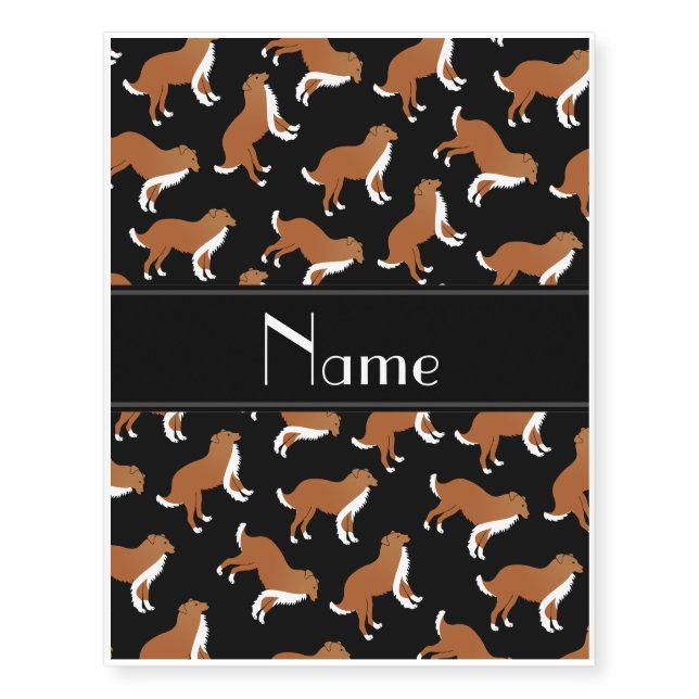 Personalized name black collie dog pattern temporary tattoos (Front)