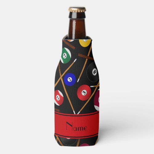 Personalized name black colorful pool pattern bottle cooler