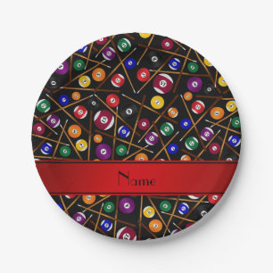 Personalized name black colorful pool pattern paper plates