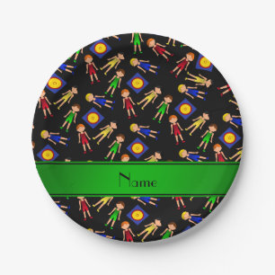Personalized name black cute boy wrestlers mat paper plates