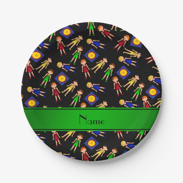 Personalized name black cute boy wrestlers mat paper plates (Front)