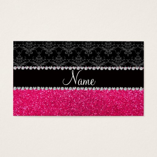 Customizable Personalized name black damask pink glitter business card template