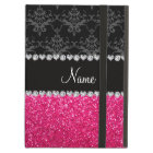 Personalized name black damask pink glitter