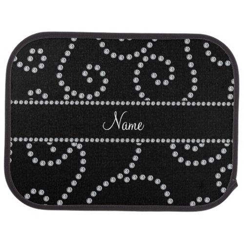 Personalized name black diamond swirls car floor mat