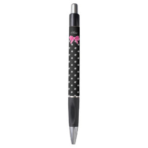 Personalized name black diamonds pink bow pen