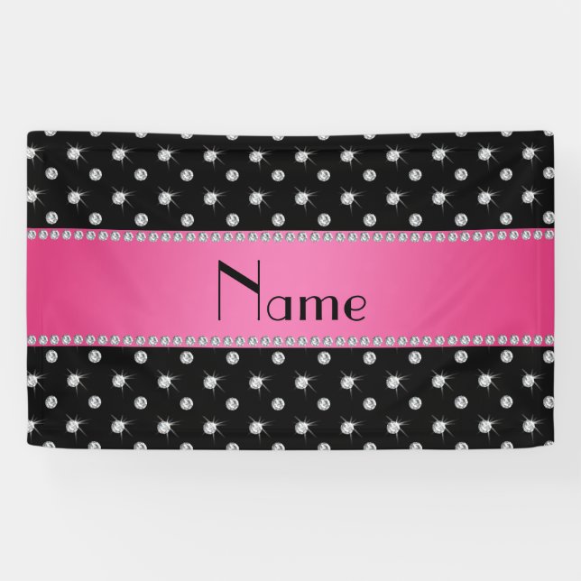 Personalized name black diamonds pink stripe banner (Horizontal)