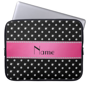 Personalized name black diamonds pink stripe laptop sleeve