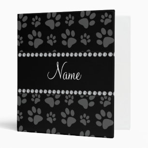 Personalized name black dog paw prints binder