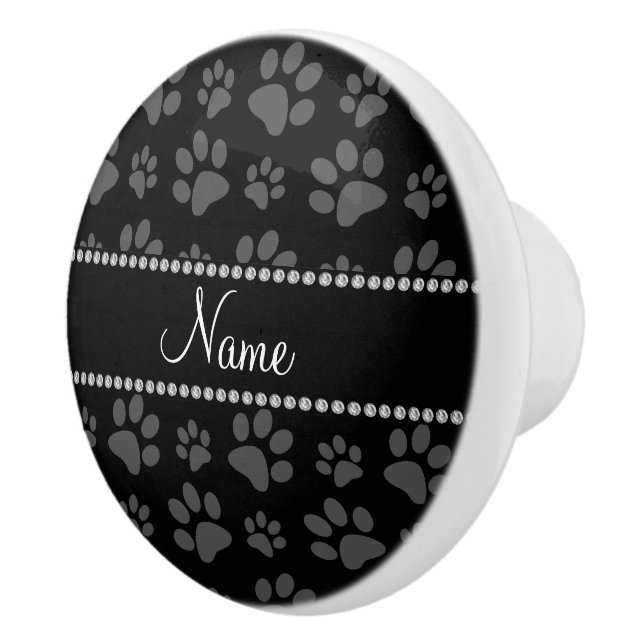 Personalized name black dog paw prints ceramic knob (Right)