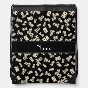 Personalized name black dominos drawstring bag