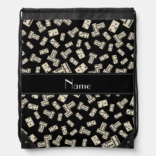 Personalized name black dominos drawstring bag (Front)