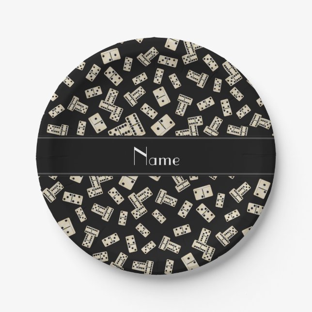 Personalized name black dominos paper plates (Front)