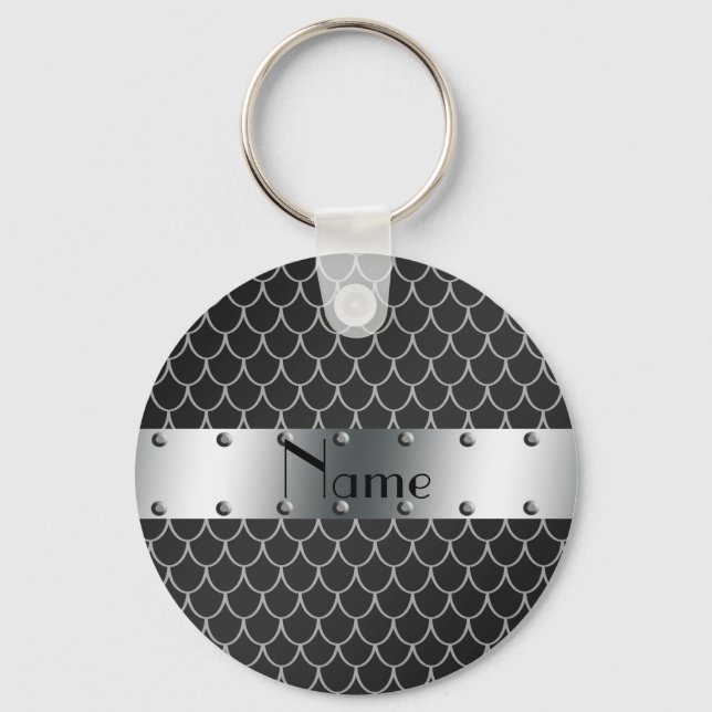 Personalized name black dragon scales keychain (Front)