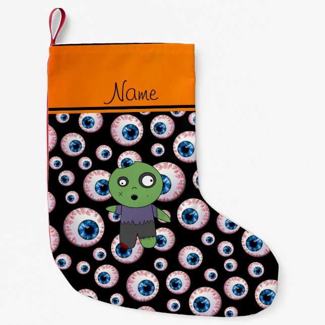Personalized name black eyeballs zombie small christmas stocking (Front)