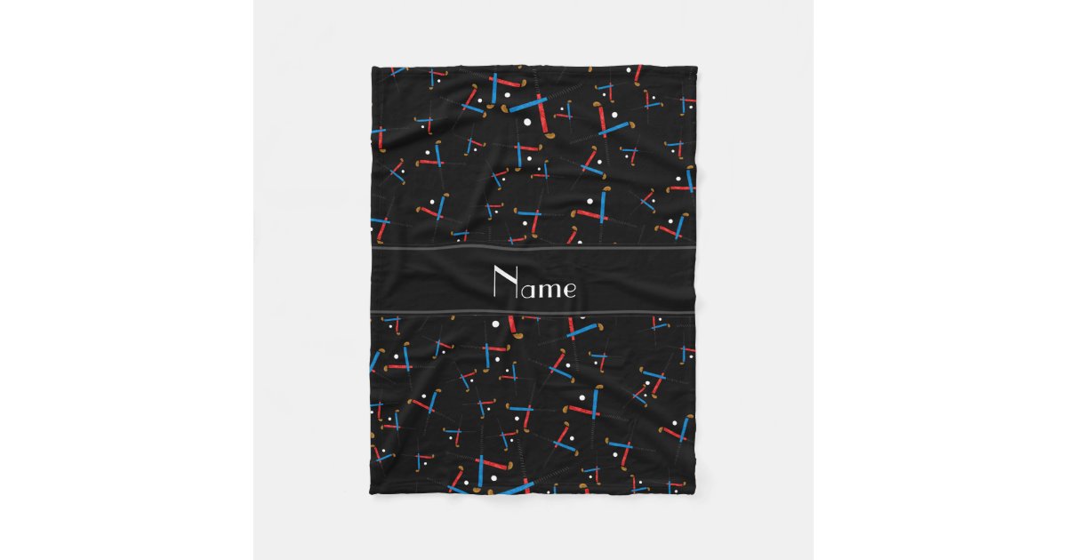 Personalized name black field hockey fleece blanket Zazzle